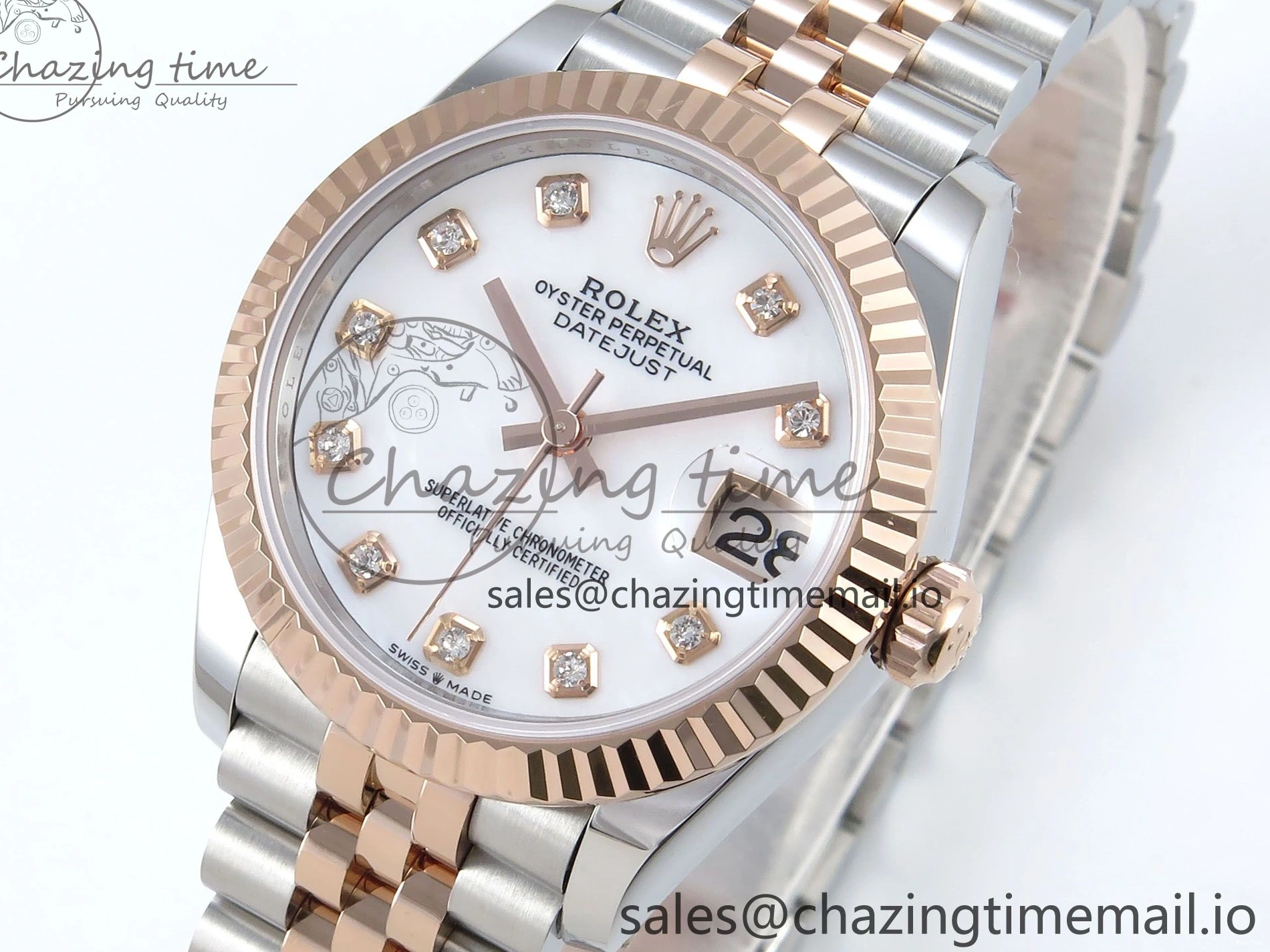 MiroTime 0102 QuickDry DateJust 31 278271 ARF 1:1 Best Edition 904L Steel White MOP Diamonds Dial on SS RG Jubilee Bracelet ETA 517